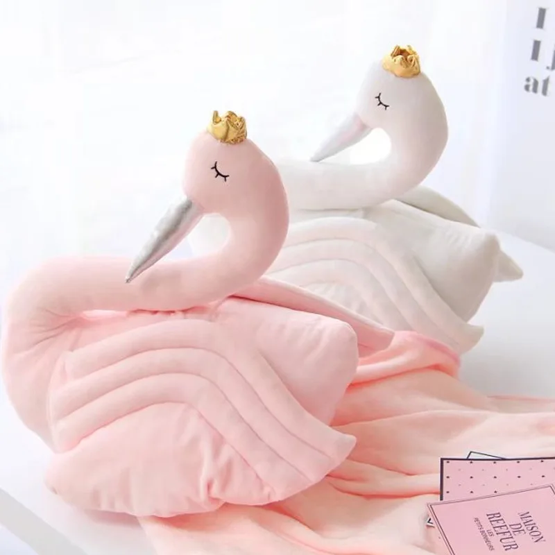 

cute for girl soft pink and white Princess Crown Swan Dude Pillow Blanket stuffed plush toys to children gift