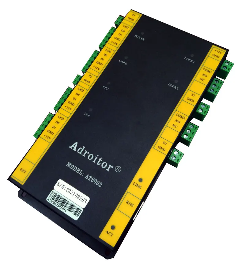 

Newest access control TCP/IP two Door access control wg26/34 reader support attendance /access/alarm/finger/web/phone,sn:At-02