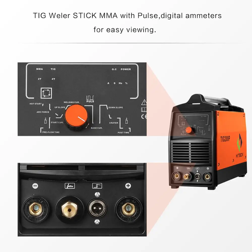 HITBOX Tig сварочный аппарат TIG200P с функцией TIG Pulse TIG и MMA 220 В инвертор сварочный аппарат с цифровым управлением
