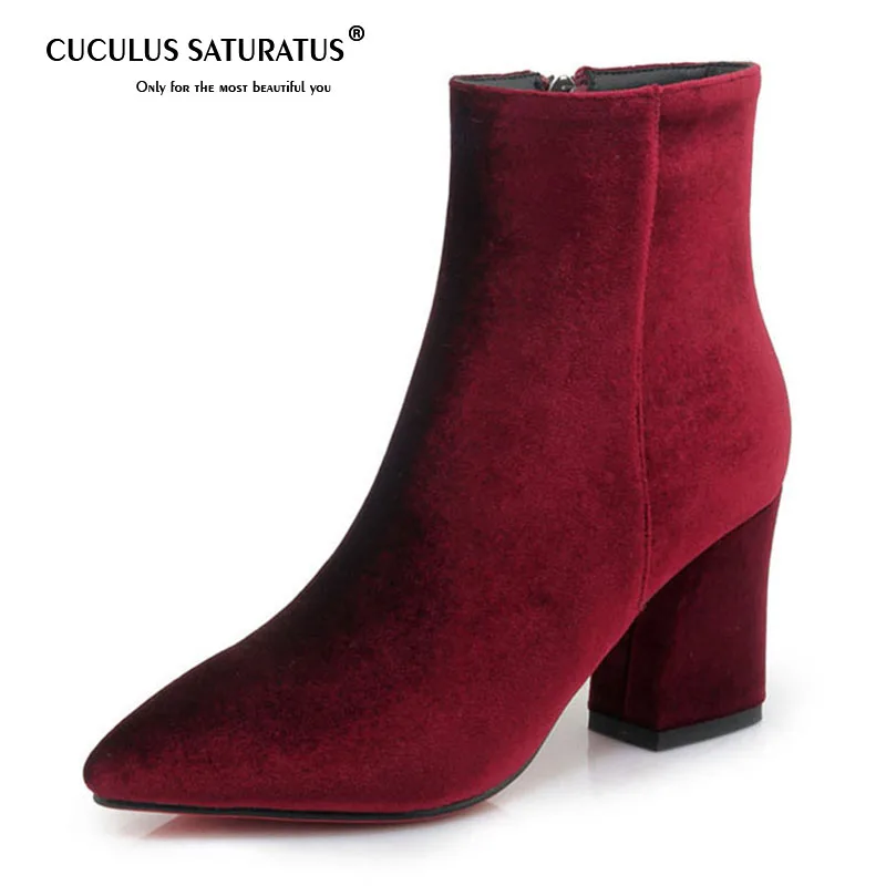 

Cuculus Women High Heel Boots Real Leather Pointed Toe Zipper Ankle Boots Concise Mature Winter Shoes Footwear Size 35-39 1270