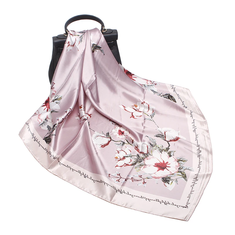 

Fashion Scarves for Women Shawl Floral Print Silk Satin Hijab Scarf Female 2018 90*90cm Bandana Square Shawls Scarfs For Ladies