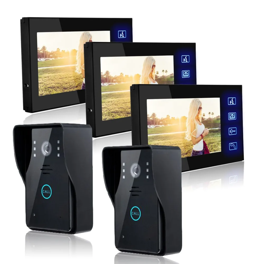 

7 Inch Color LCD Color Screen Video Door Phone Intercom System 2 camera 3 monitor wired video door phone intercom Home Security