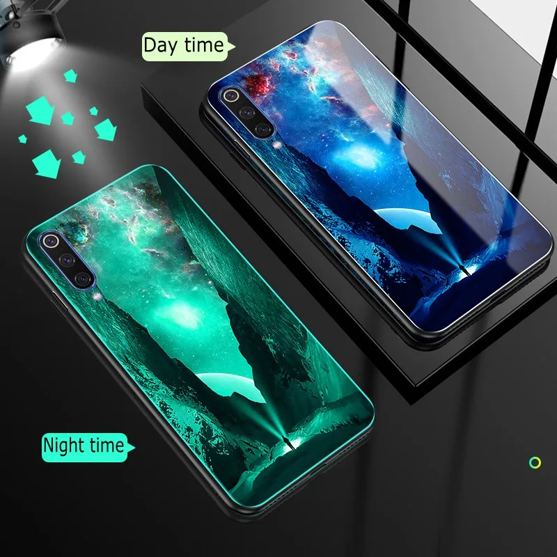 Case for Xiaomi MI 9 SE Case Tempered Glass Luminous Shockproof Cartoon Wolf Cover for Xiaomi MI 9 MI9 SE Case