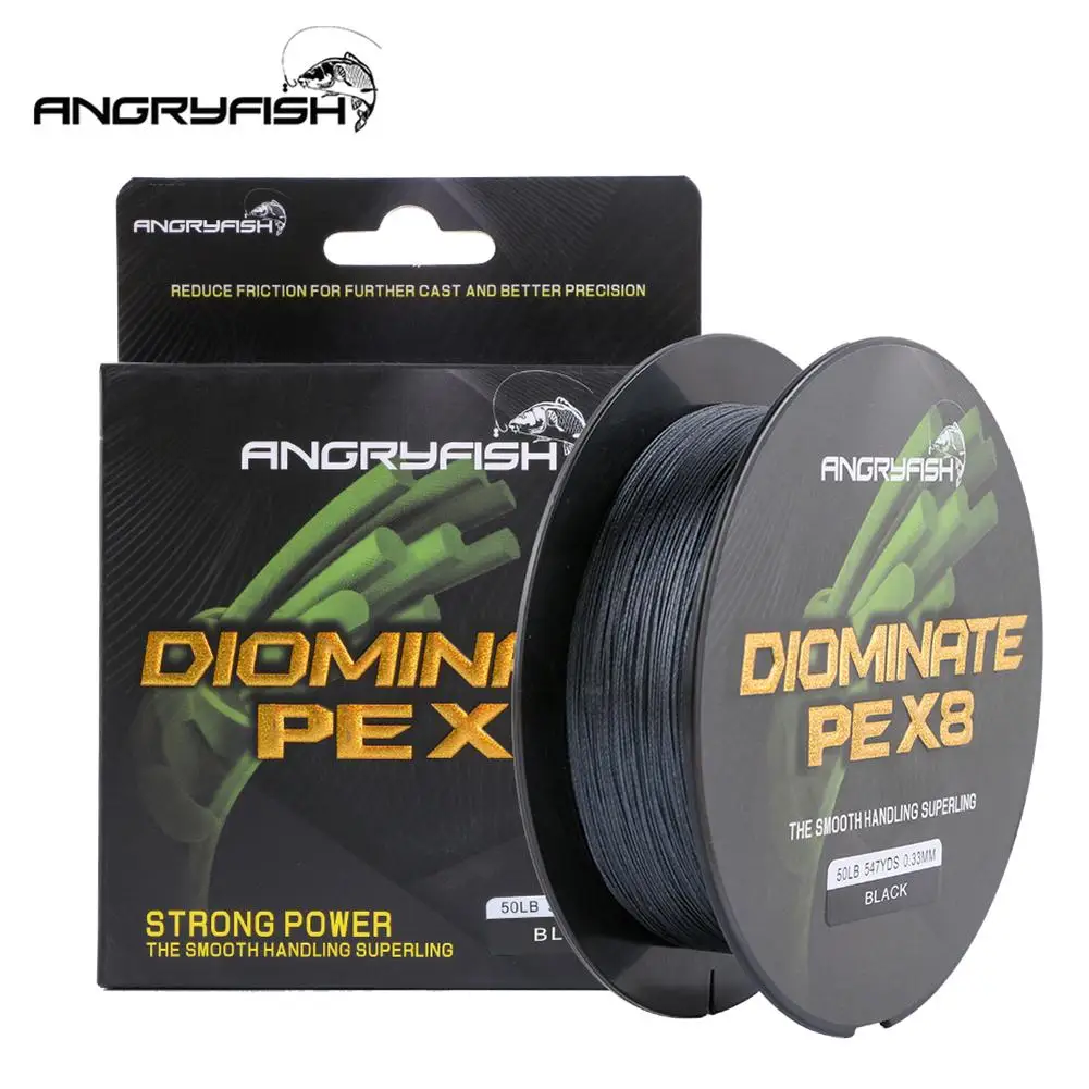 

ANGRYFISH Diominate PE X8 Fishing Line 500M/547YDS 8 Strands Braided Fishing Line Multifilament Line Black
