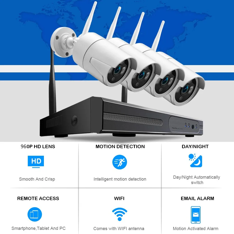 SmartYIBA 4CH WI-FI NVR Kit Беспроводной CCTV Камера Системы 1-2 ТБ 960P HD наружного видеонаблюдения WI-FI Камера наблюдения Системы Ночное видение