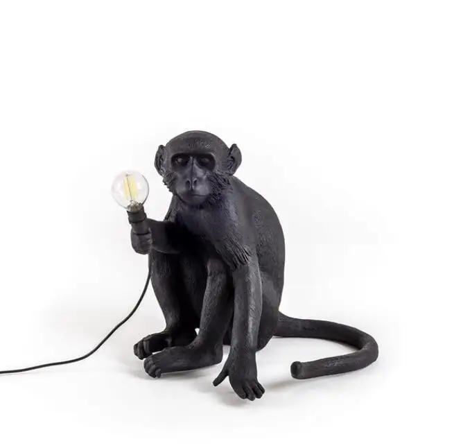 Resin Black White Monkey Pendant Light For Living Room Lamps Art Parlor Study Room Led Lights lustre With E27 Dimming Led Bulb - Цвет корпуса: Black table lamp1