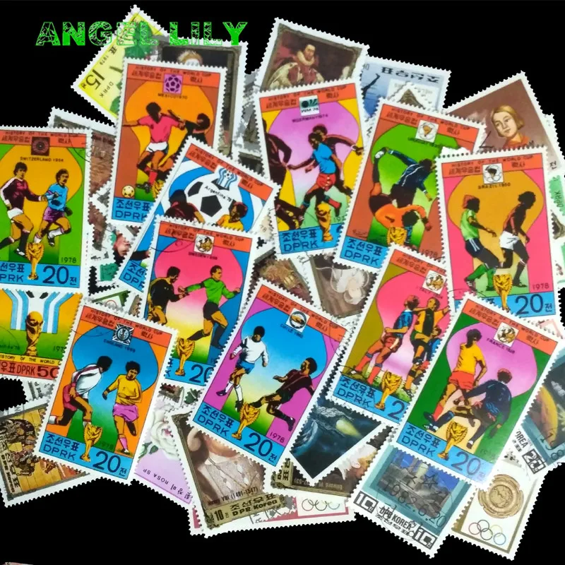 

North Korean 100 pcs / lot All Different No Repeat Middle and Big Size Postage Stamp With Post Mark estampillas de correo