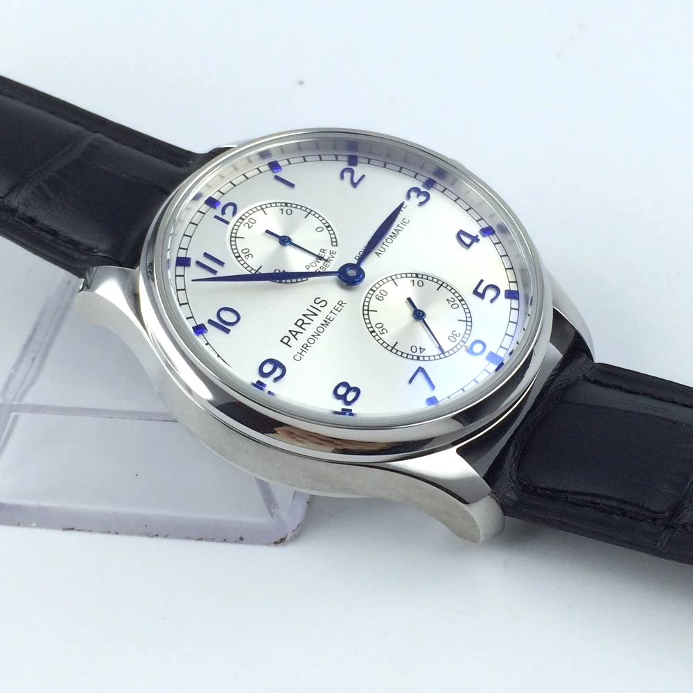 Модные часы с серебряным циферблатом 43 мм PARNIS energy показывает, что автоматические механические мужские часы классические часы