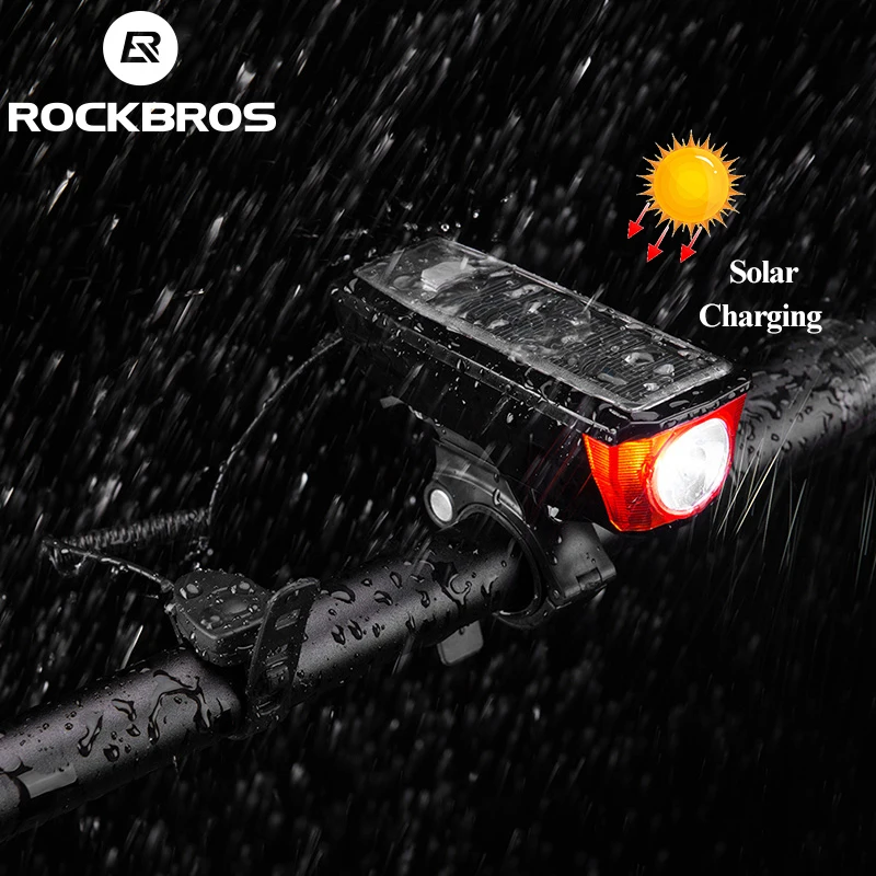 ROCKBROS IPX4 водонепроницаемый велосипедный светильник 2000 мАч USB зарядка от солнечной