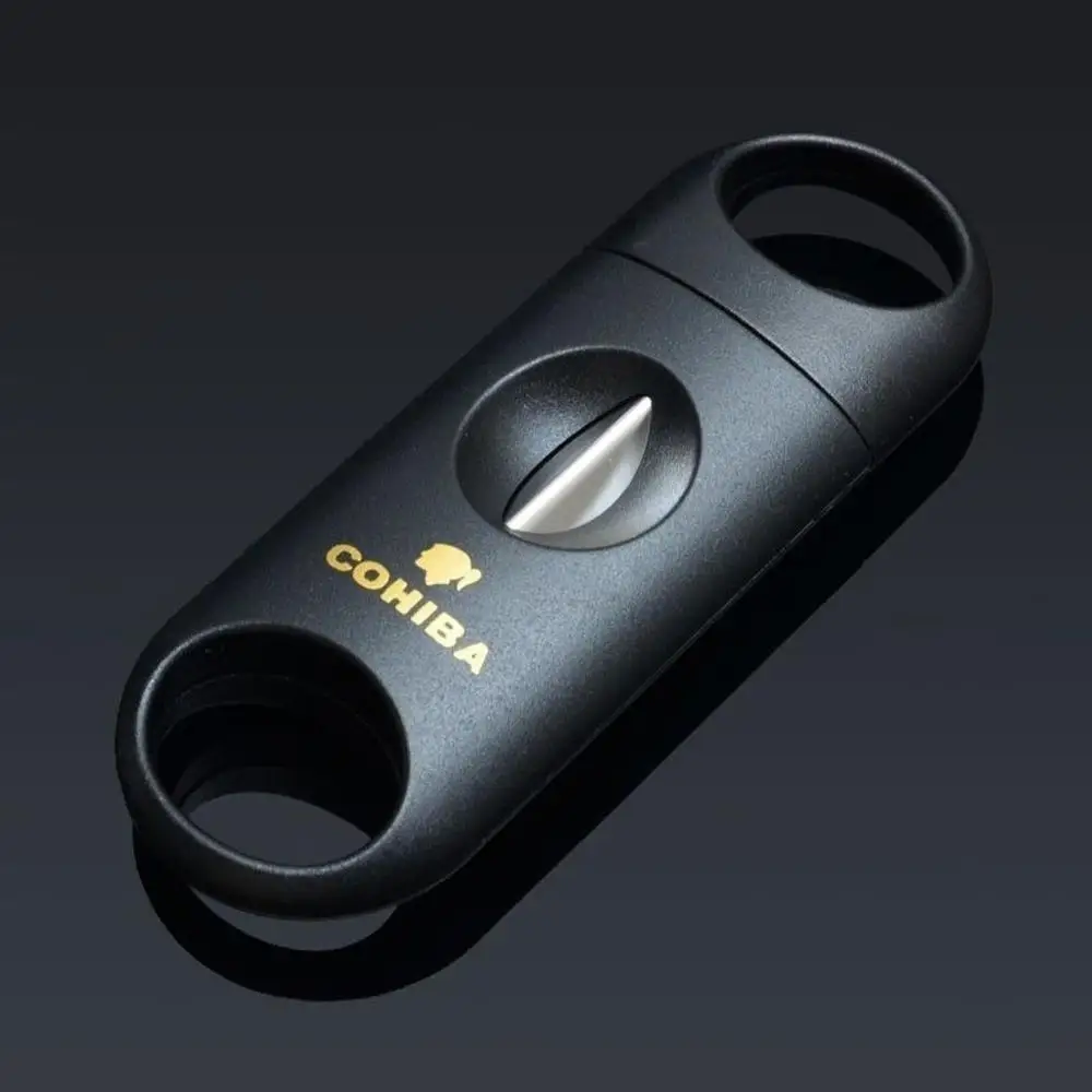 COHIBA металлический V образный нож пластиковый сигарный резак ножницы V-Cut Clipper порт Куба сигары резак Cohiba аксессуары для сигар - Цвет: Черный