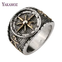 YAKAMOZ Cool Punk Captain Rudder Signet Ring Fine Quality Anchor Silver Color Alloy Band Ring for Men Women Party Gifts
