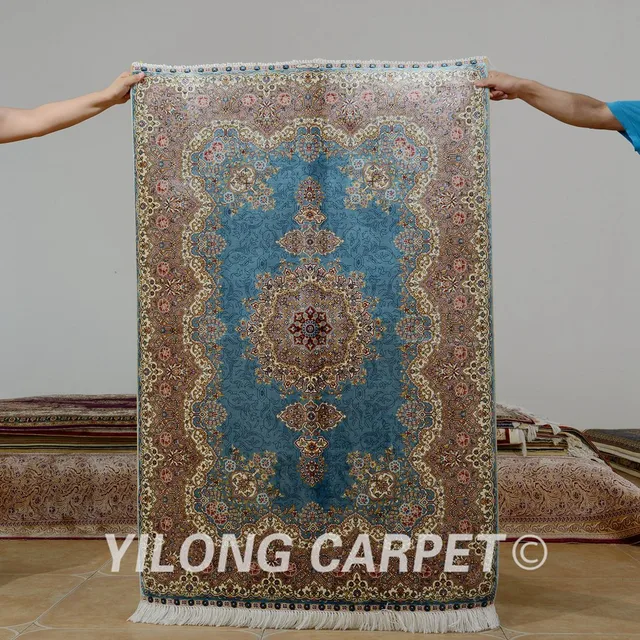 Buy Yilong 3'x4.5' Antique persian silk carpet exquisite blue karastan oriental