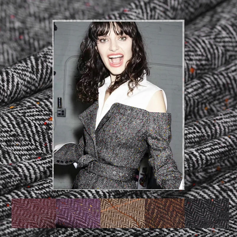 

6 Patterns! 150CM Wide 380G/M Weight Vintage Wool Polyester Fabric for Autumn and Spring Dress Outwear Overcoat Jacket DE584