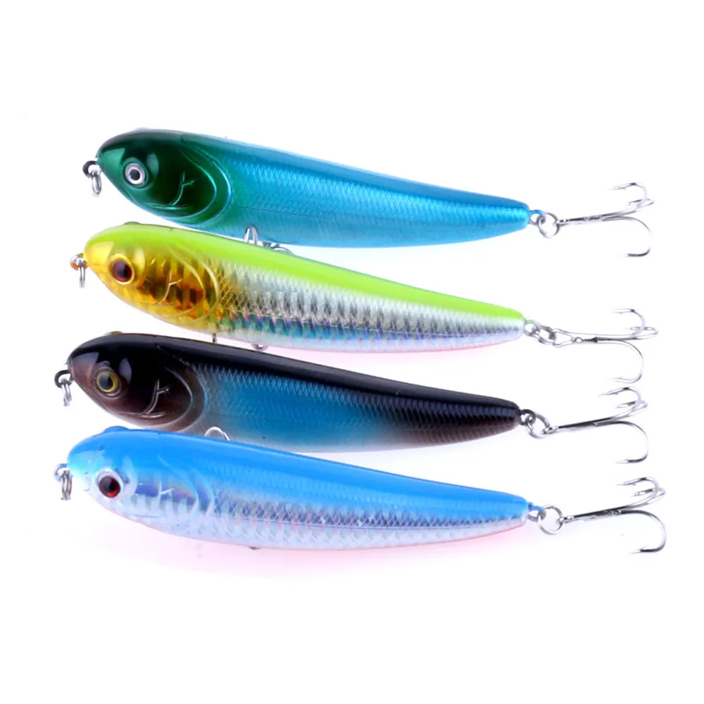 

4 PCS/Lot Hot Sale Pencil Fishing Lures Hard Lure 10cm 13.7g Top Water Plastic 4 Color 3D Eyes 6# Hooks New