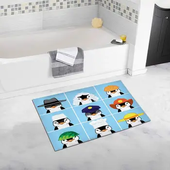 

Cute Penguins in the Form of Various Professions Bath Mat Soft Bathroom Rugs Non-slip Rubber 20W X 32L Inches