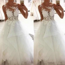Элегантное кружевное свадебное платье с круглым вырезом на шее, без рукавов, с аппликацией, длинное платье в пол, есть большие Размеры Свадебные платья на заказ официальное свадебное платье