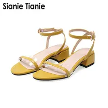 Sianie Tianie/ г.; женская летняя обувь высокого качества на квадратном среднем каблуке; желтые, черные, белые женские сандалии-гладиаторы с пряжкой и ремешком