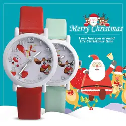 Модные милые рождественские пожилых узор дети часы для мальчиков девушки кожаный ремешок кварцевые наручные часы Relogio Saat подарок