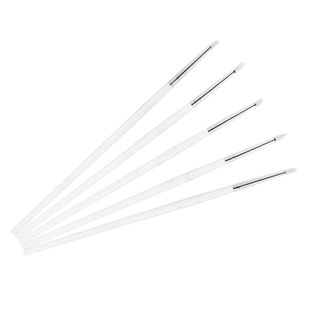 5 Pcs Silicone Nail Brushes Pens Set With 5 Shape Tip Acrylic Clear Handle For Nail Art Painting Carving Moulding Blending Pens