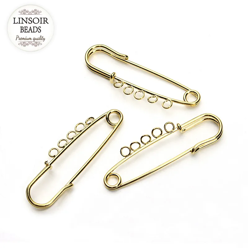 10pcs/lot Iron Brooch Pins Diy With 5 Loops Gold Color Length 60mm