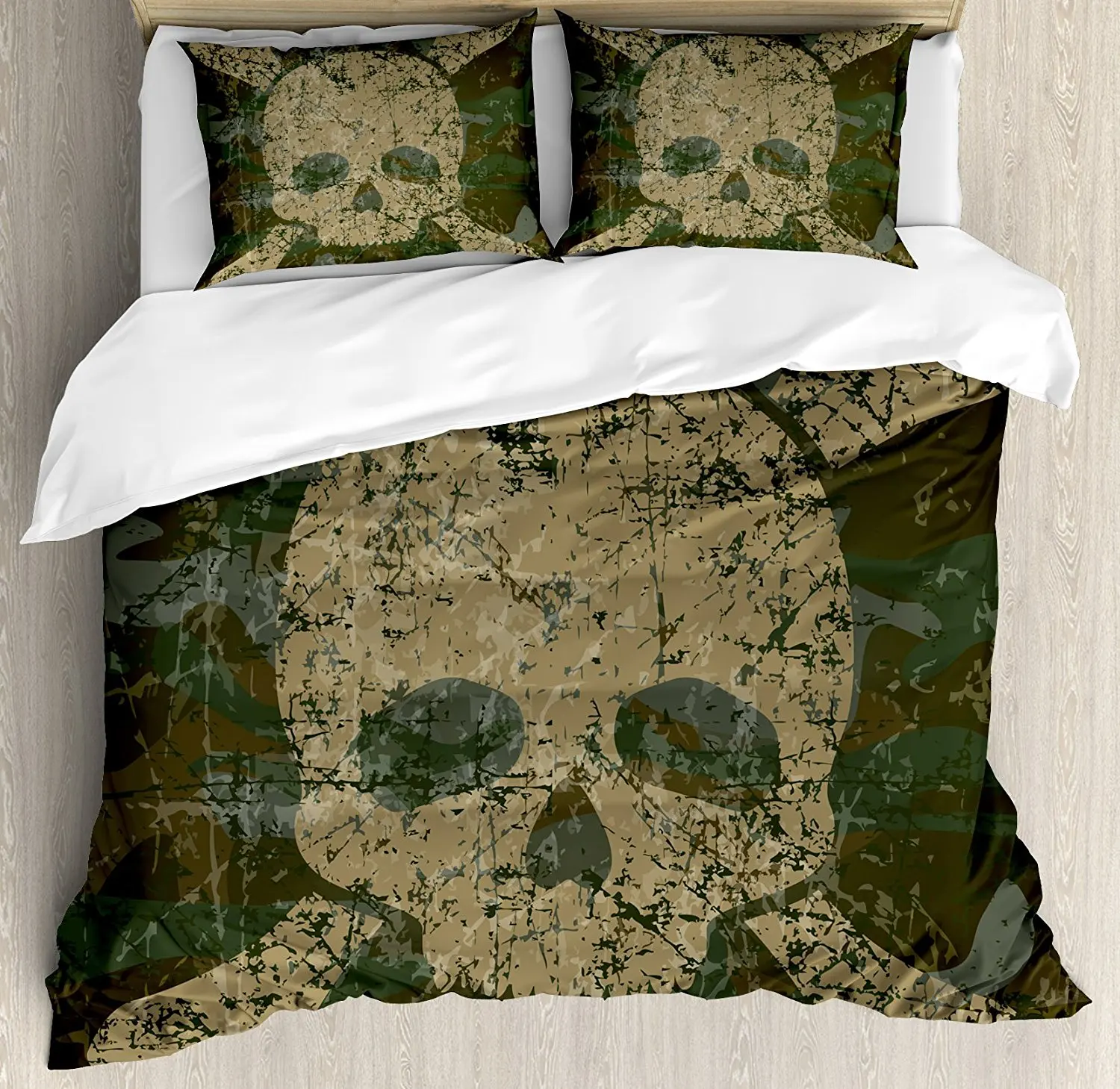 Camo Duvet Cover Set Abstract Texture With Skull And Crossbones