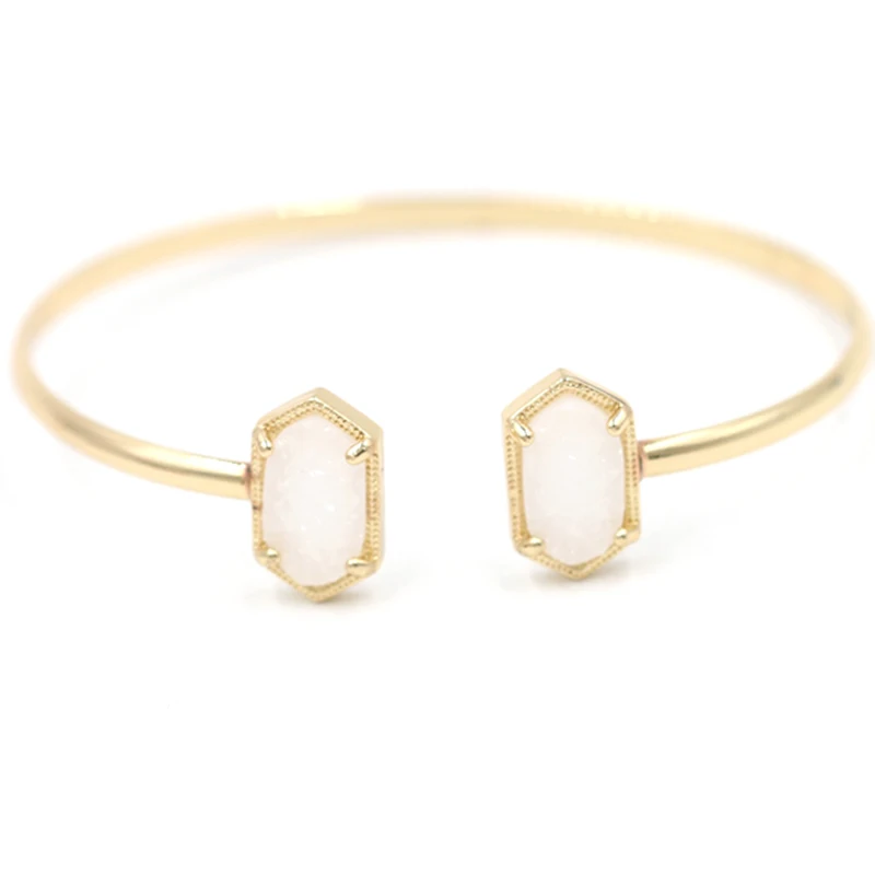 

Gold Color Cooper Open Cuff Bangles Trendy Off White Small Oval Druzy Bangle Women Fashion Jewelry Wholesale