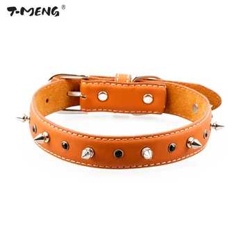 

T-MENG Genuine Leather Dog Collar One Row Black Diamonds And Rivets Spiked Studded Pet Collars Fashion Neck Straps Pet Products