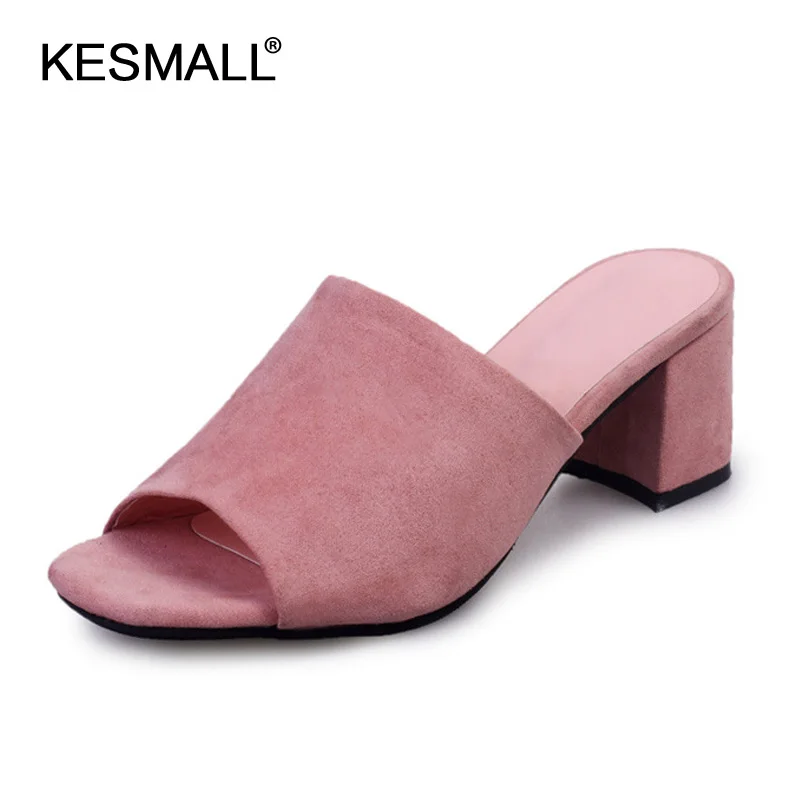 

Women Rome Sandals Square Heel Slippers 2019 Summer High Heel Shoes Woman Slip On Slides Flock Open Toe Gladiator Female Slipper