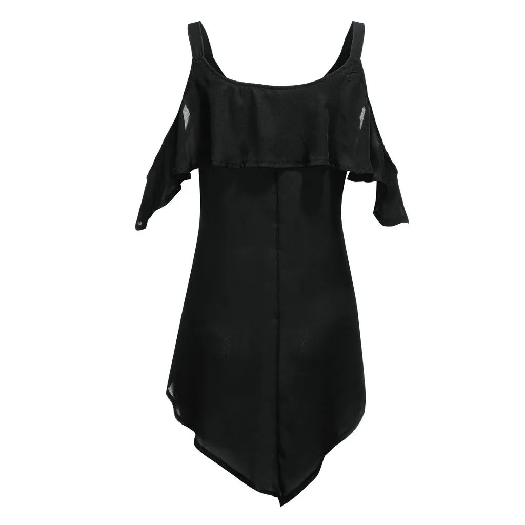 Женская блузка, плюс размер, с открытыми плечами, Топики, с бантом, асимметричные, шифоновые, с оборками, топы, футболка, Camisa Feminina