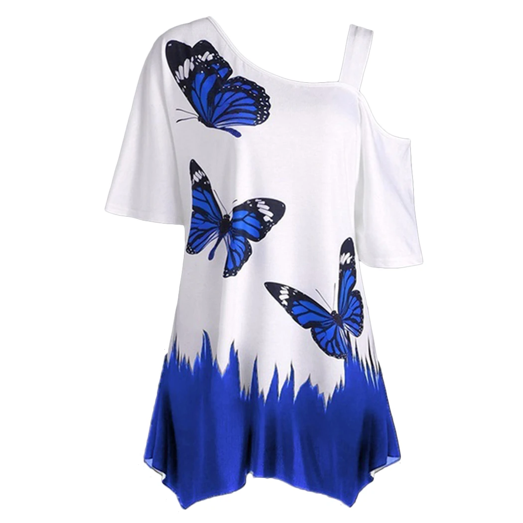 Sueltas Un Casual Camisas Tops Wine Manga Túnica Pink Corta Impreso Blue Verano light Mariposa Tamaño red cobalt Más Black Hombro Moda Mujeres Blusa 2018 Blusas violet pIqfZqwT