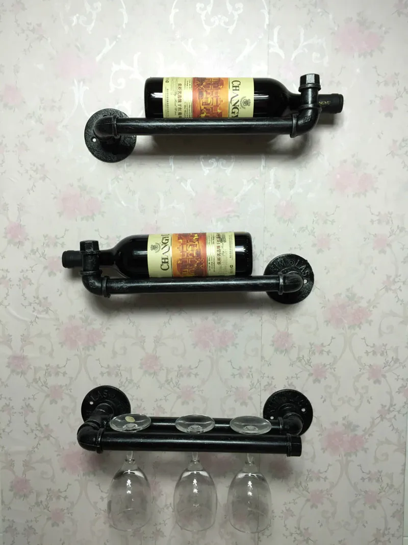 Vintage Water Pipe Wine Bottle Shelf Stand Wall Rack Vintage Water Pipe Wine Bottle Shelf Stand Wall Rack Gl Display Hanging Cup Holder Kitchen Accessories In Racks From Home