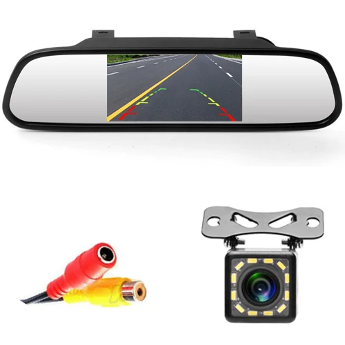 AMPrime, 4,3 дюймов, автомобильное HD зеркало заднего вида, монитор, CCD видео, автомобильная парковочная система, LED ночное видение, камера заднего вида - Цвет: Monitor 12LED