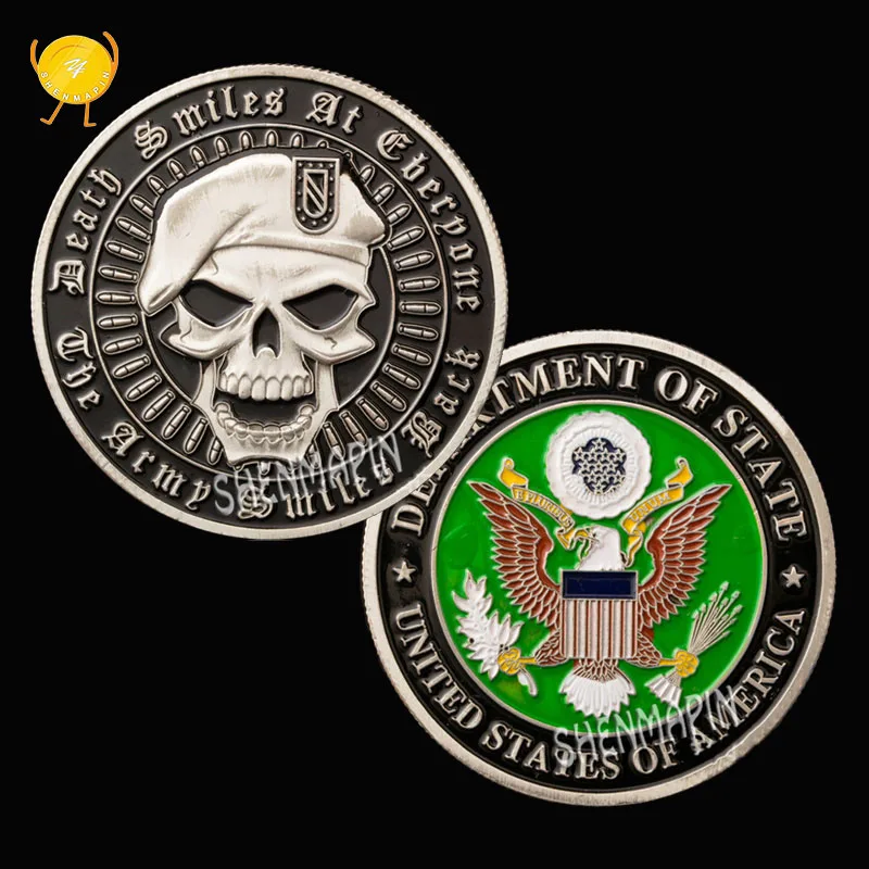 Государственного департамента Соединенных Штатов Америки береговой охраны морской пехоты военно-морской флот Air Force памятная монета воин череп голова Honor коллекция монет - Цвет: Светло-зеленый