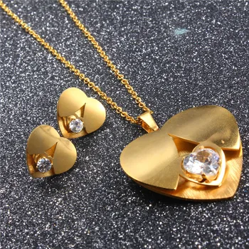 OUFEI stainless steel fashion heart zircon gift bridal jewelry sets for women african earrings and necklaces set for party