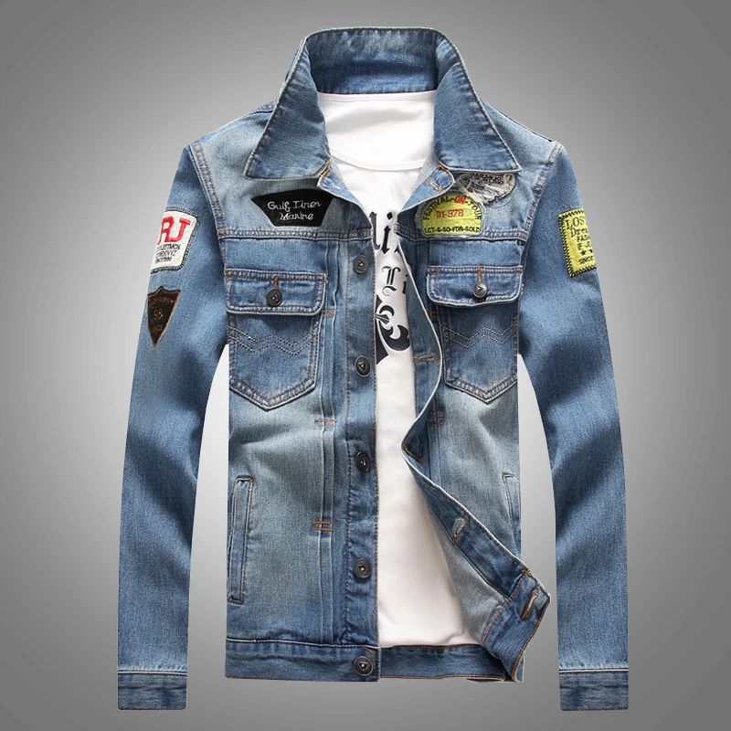 2018 Fashion Autumn Long Sleeve Jacket Men Denim Casual Slim Jean Coat Outdoors Masculino Outwear Patchwork M-4XL | Мужская одежда