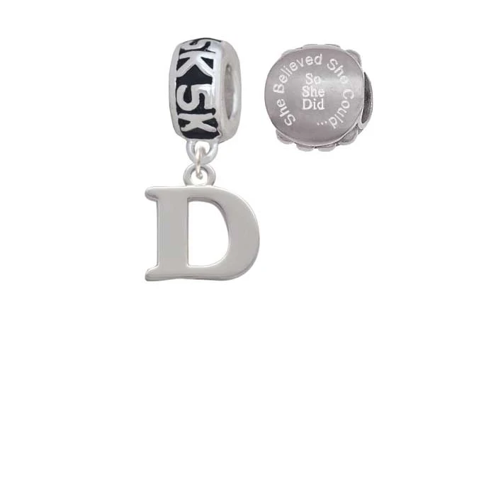 Silvertone Large Initial - D - 5K Run She Believed She Could Charm Beads (Set of 2)