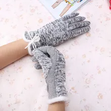 New Brand Women’s Winter Cotton Wool Gloves Elegant Warm White Plush Bow Glove Mittens Cashmere Mitaine Guantes