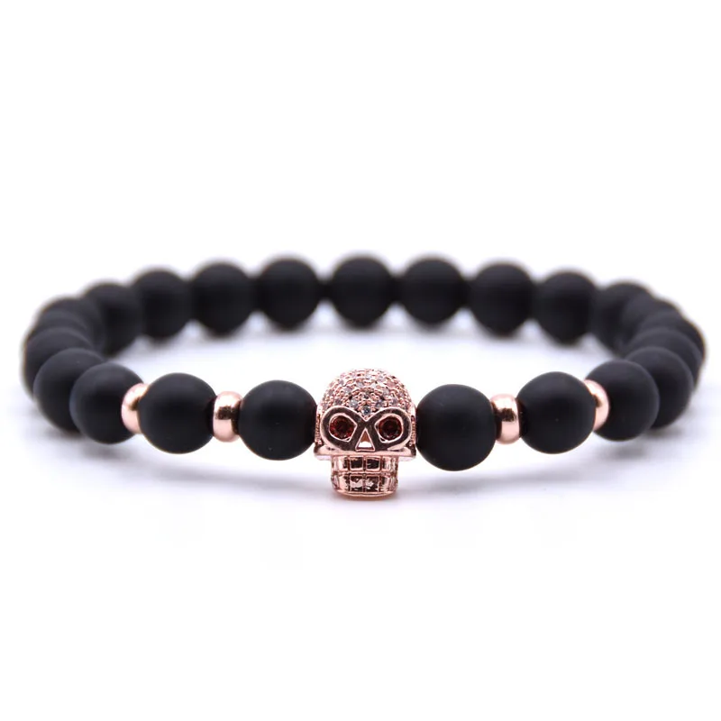 Браслет из натурального камня Pulseira для мужчин микро проложить CZ Череп Браслеты с