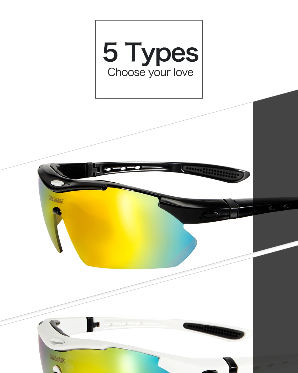 Myopic Cycling Sunglasses Polarized Changeable 5 Lens UV Protection