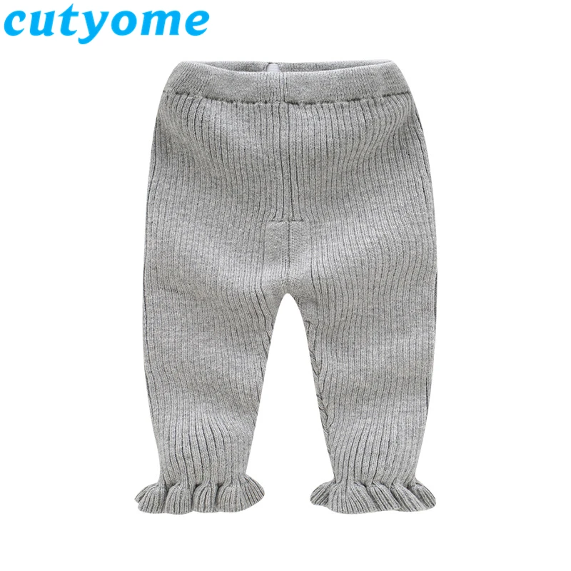 

Baby Girls Knit Flare Pants Autumn Winter Solid Pink/Gray Cute Children Knitting Leggings Trousers Korean Kids Leggins Clothes