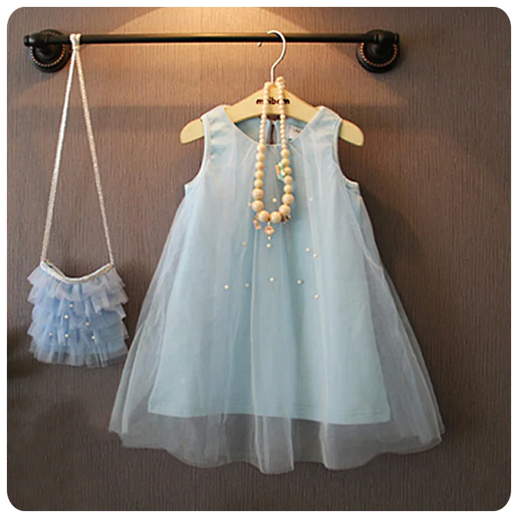 

2017 Summer New Children's Clothing girls Baby Fairy Nail Bead Yarn Vest Dress Girls Princess Dress