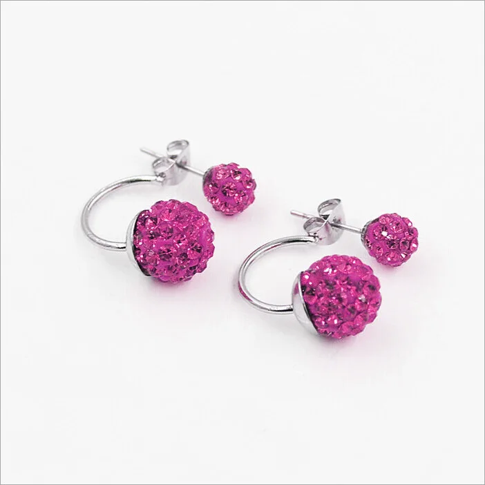 New 19 Color Double Side Earring Fashion Brand Jewelry Stainless Steel Earrings Crystal Ball Women Double Stud Earrings 8MM/10MM