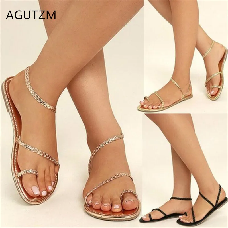 

AGUTZM 2019 new woman shoes Summer woman Beach Shoes Buckle Sandal Clip Toes Casual Rome Sandals Open-toe women's flat shoes 273