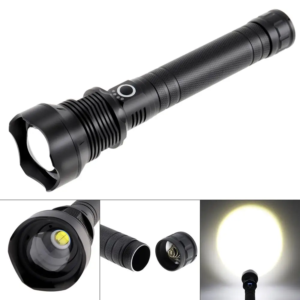 

Flashlight 50W 52000 Lumen XHP70 LED 3 Mode Light Rechargeable Telescopic Zoom Flashlight USB Charging for Hunting Camping