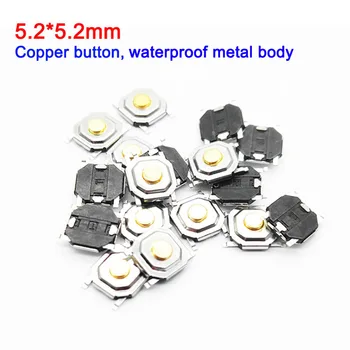 

5.2*5.2mm Mini SMD Tact Switch Copper Button Waterproof Metal Body Tactile Push Button Switches Sets For Electric Appliance