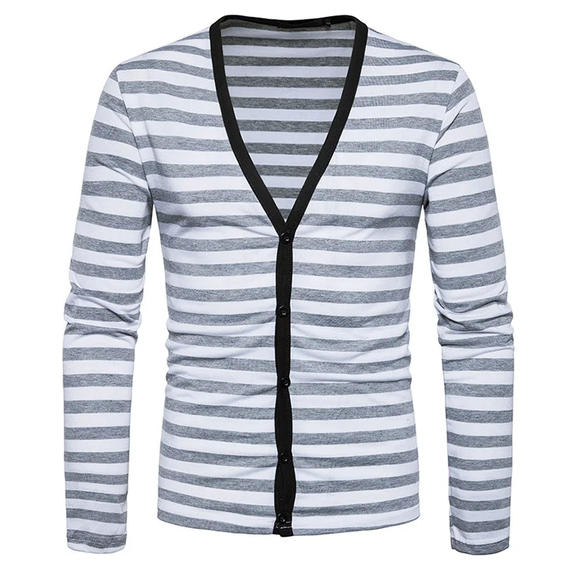 MKASS брендовая одежда мужские свитера с v-образным вырезом Slim Fit мужские s полосатый кардиган контрастного цвета вязаный мужской свитер