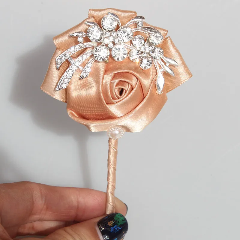 Бургундия атласная роза Свадебный корсаж для жениха бутоньерка DIY кристалл брошь свадебное украшение невесты best для человека XH001-4