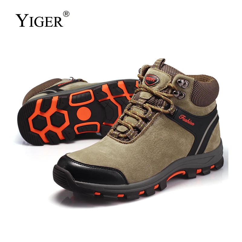 

YIGER New Men Outdoor shoes winter Plush combat boots Man Lace-up Casual shoes Men Leisure High-top hiking shoes Sheep suede0218