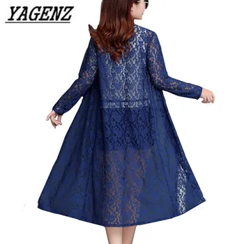 

Large Size 5XL Women Cardigan Long Sleeve Sun Protection Clothing Fashion Elegant Loose Blouses Sexy Lace Long Shawl Beach Coat