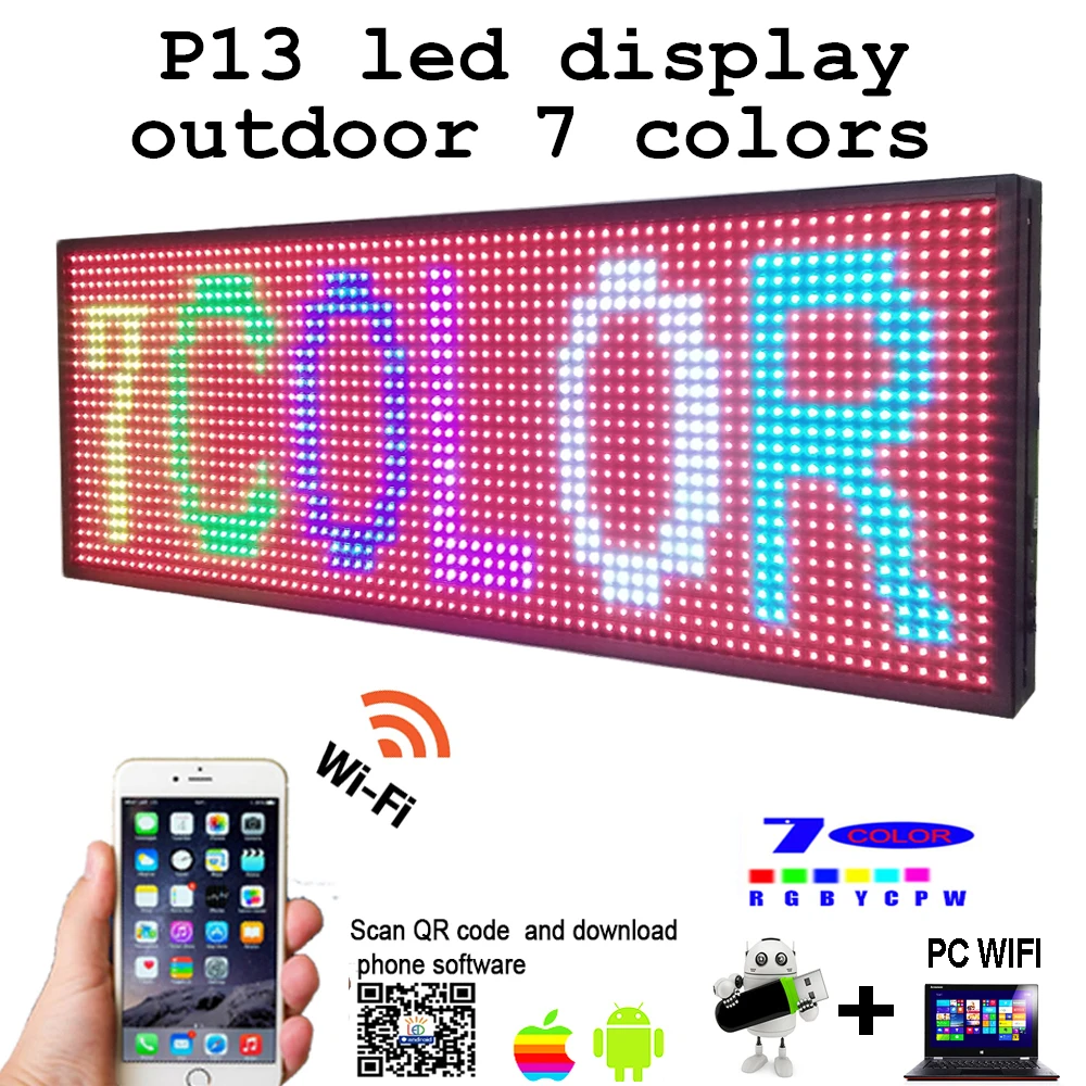 

Free shipping 39"x 14" Programmable 7 colors LED Scrolling Message Display Sign P13 led panel outdoor Board